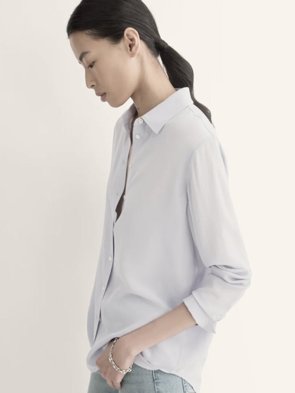 Everlane • The Must-Have Shirt in Washable Silk, Pale Blue